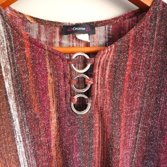 Cocomo Glitter Tunic Blouse Womens Medium Striped Keyhole Fairy Grunge Boho Knit - Picture 6 of 9